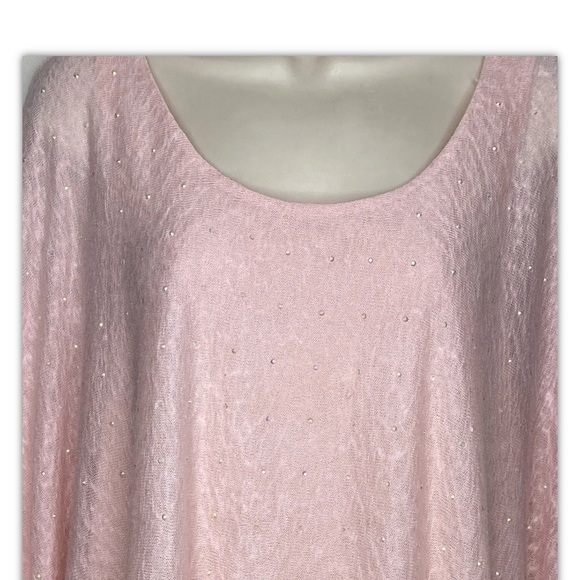 Ivy Ridge Women’s Dolman Sweater Top XL Pink Small White Pearls Semi-Sheer - Picture 2 of 11